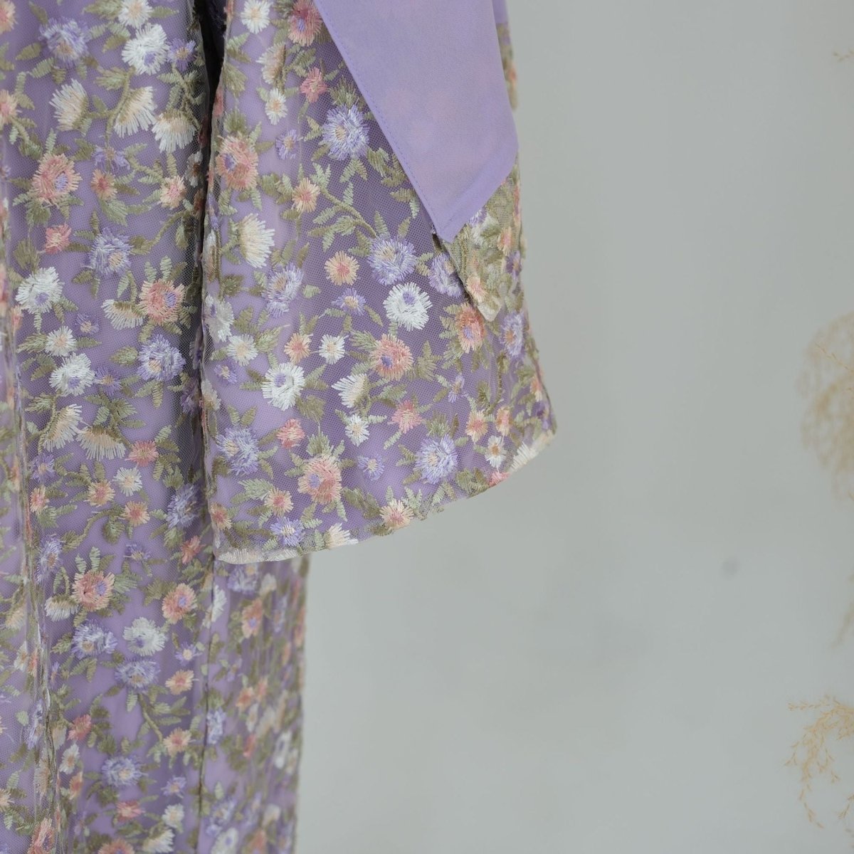 Floral Embroidered Mesh Open Abaya & Hijab Set(MOA321) - Mariam's Collection