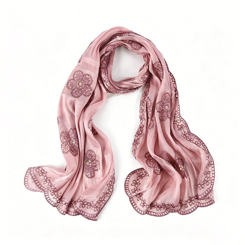 Floral Embroidered Shimmer Hijab Scarf(MH243) - Mariam's Collection