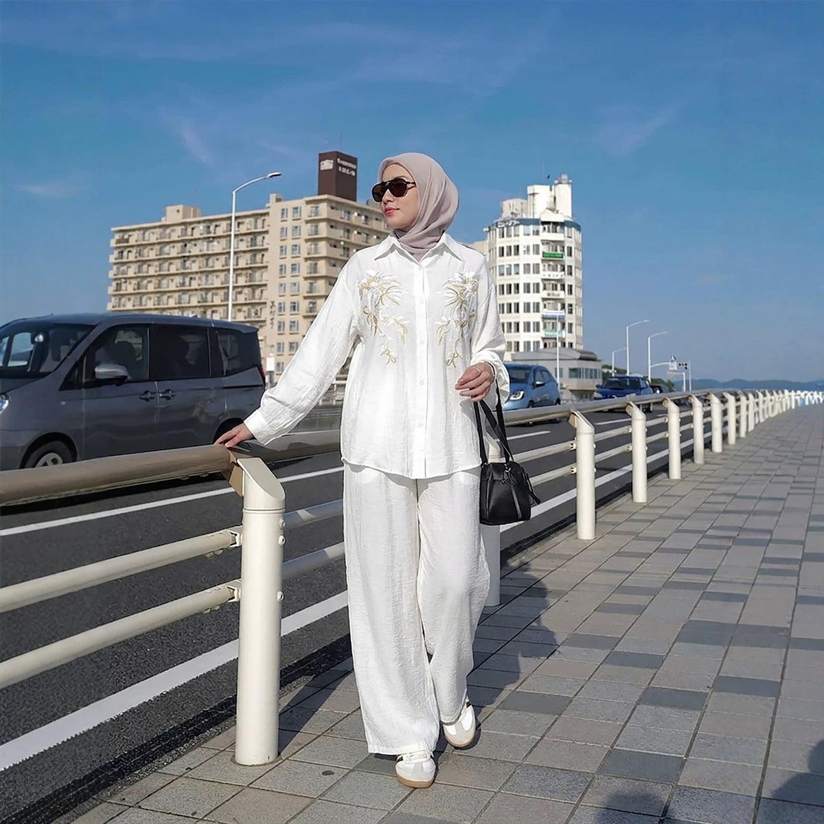 Floral Embroidered Shirt & Wide-Leg Trousers Two-Piece Co-ord Set(MS511) - Mariam's Collection