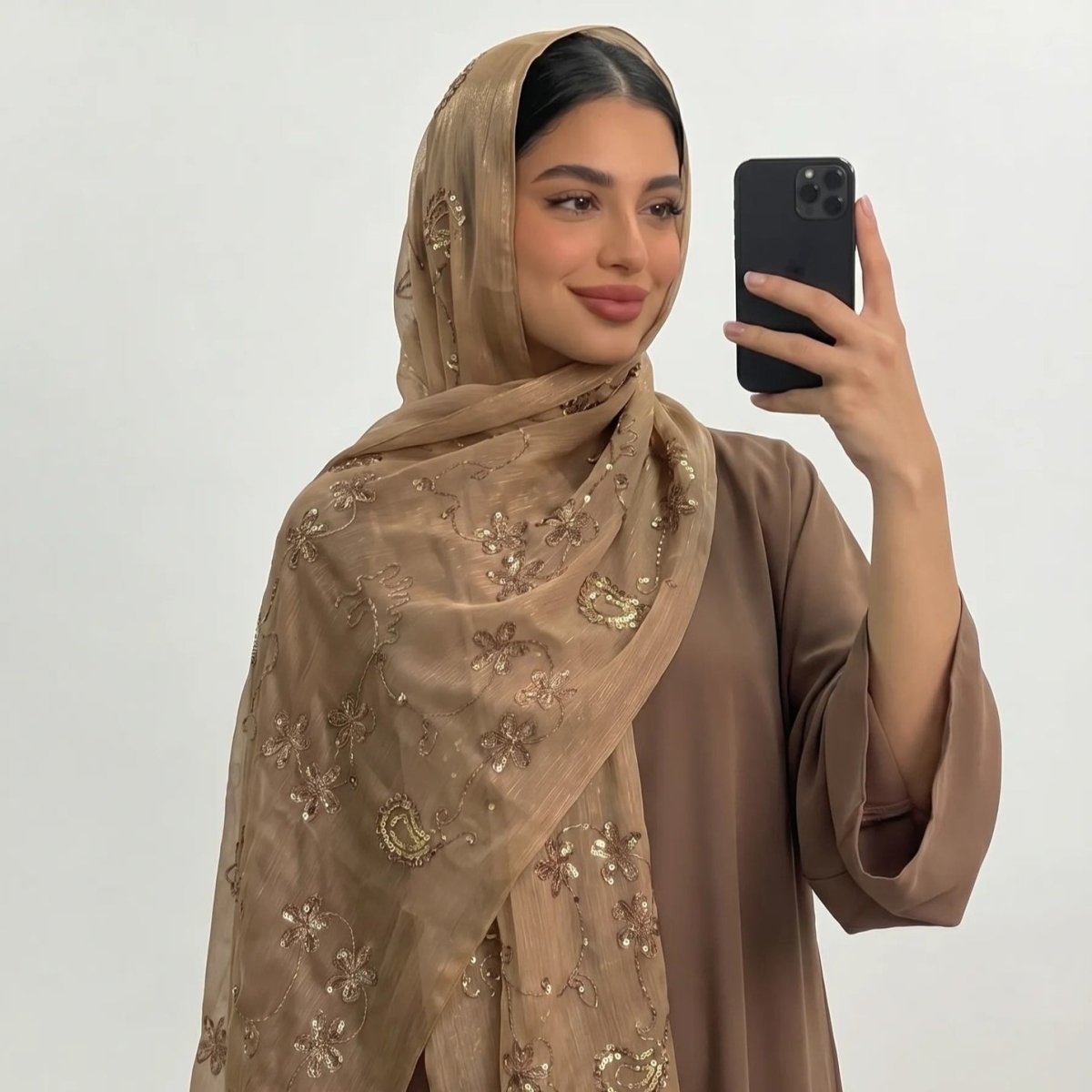 Floral Embroidery Sequin Hijab Scarf (MH244) - Mariam's Collection