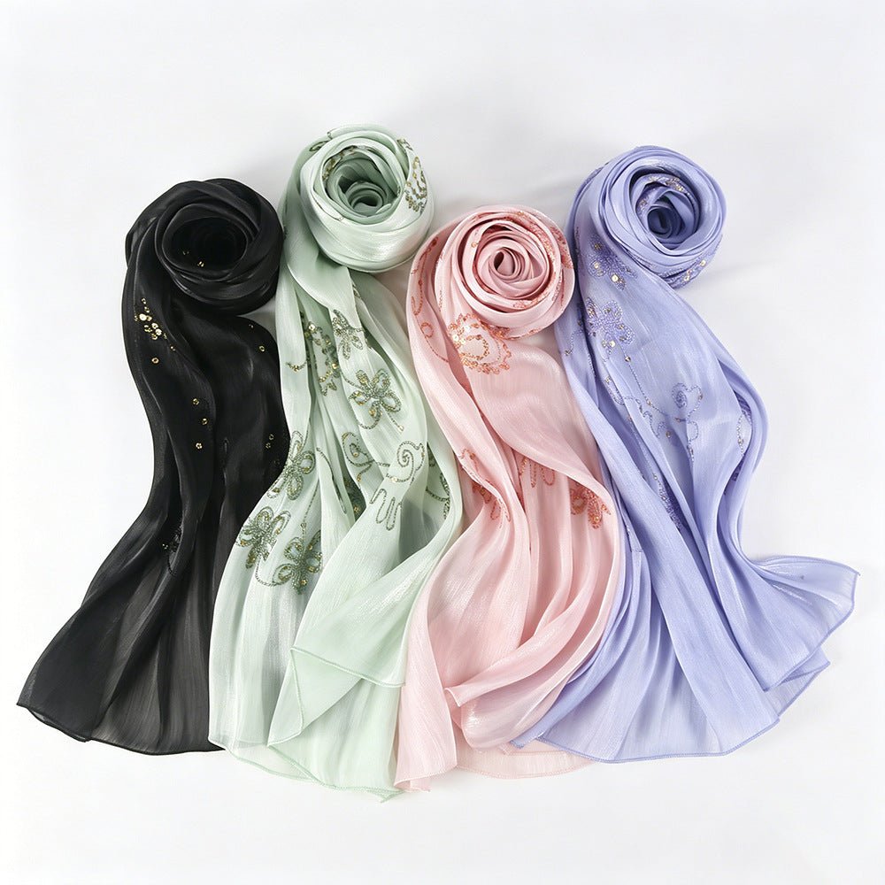 Floral Embroidery Sequin Hijab Scarf (MH244) - Mariam's Collection