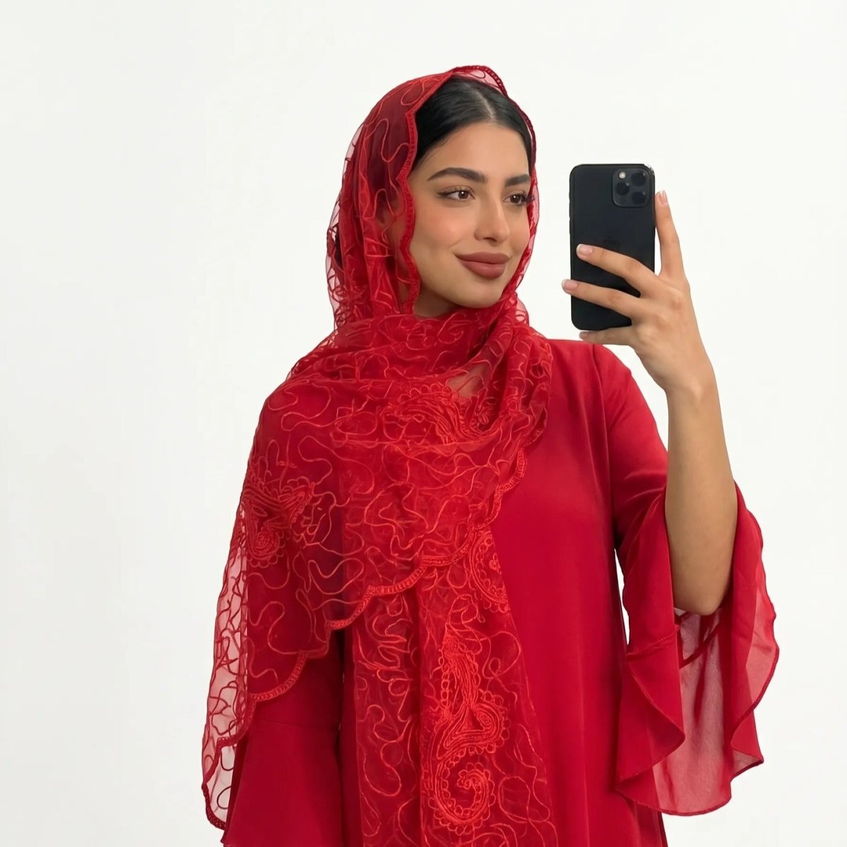 Floral Lace Embroidered Mesh Hijab(MH235) - Mariam's Collection