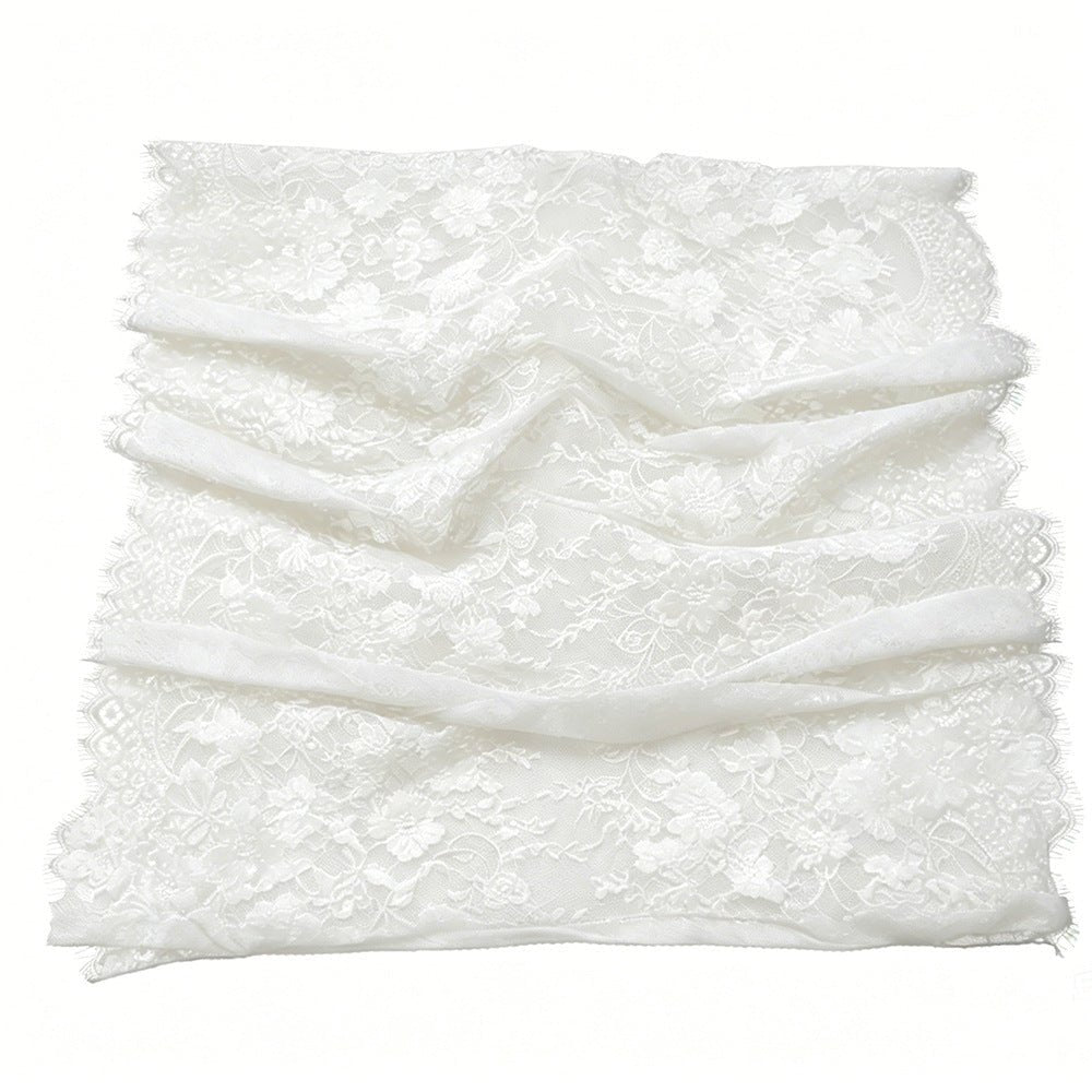 White bridal lace hijab layered over underscarf for full coverage