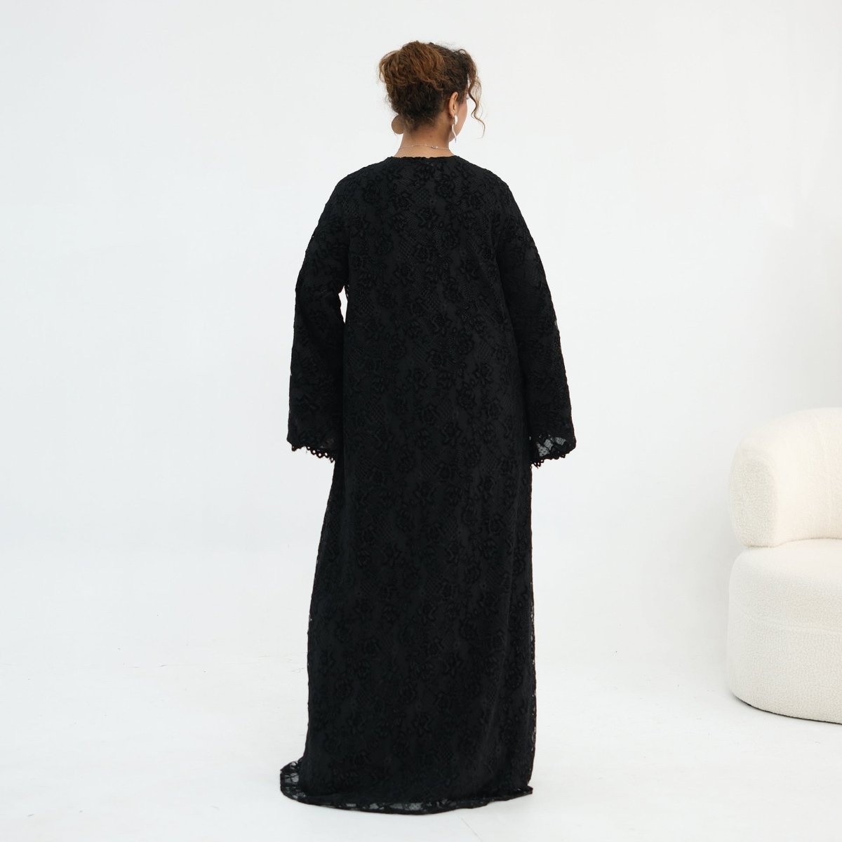 Floral Lace Open Abaya with Lining(MOA329) - Mariam's Collection