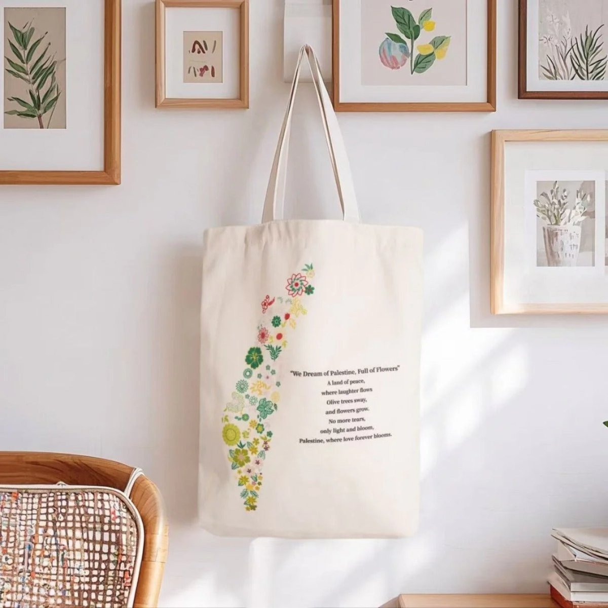 Floral Palestine Tote Bag – Love Forever Blooms (MAC236) - Mariam's Collection