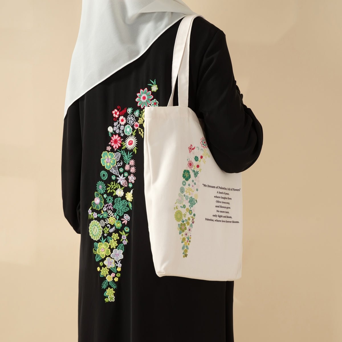 Floral Palestine Tote Bag – Love Forever Blooms (MAC236) - Mariam's Collection