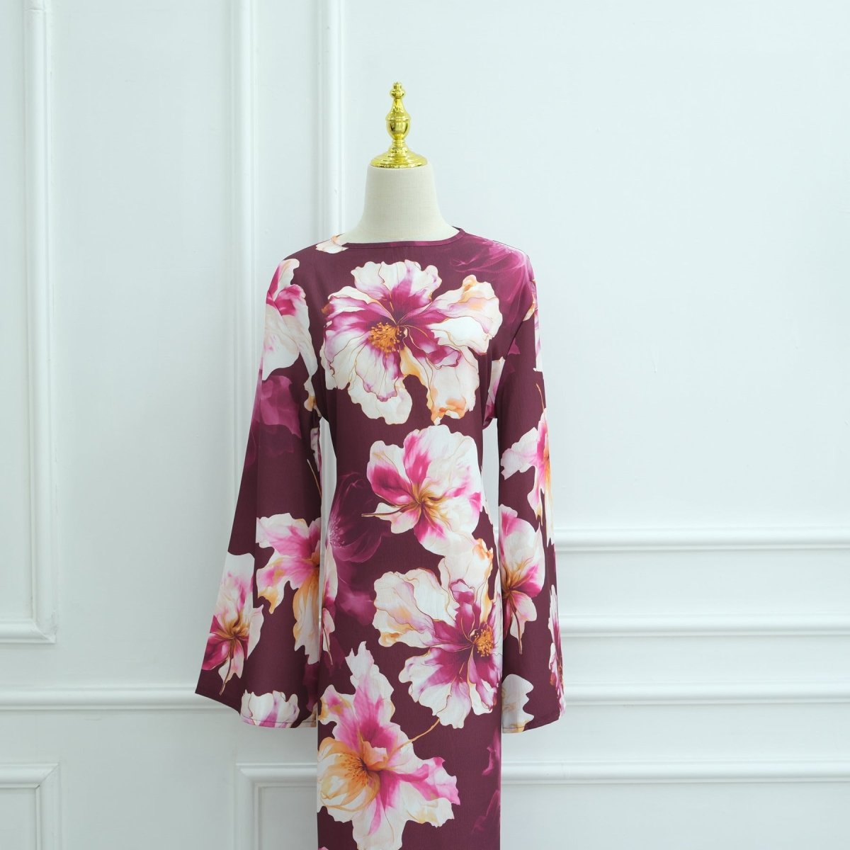 Floral Print Abaya with Bell Sleeves(MA332) - Mariam's Collection
