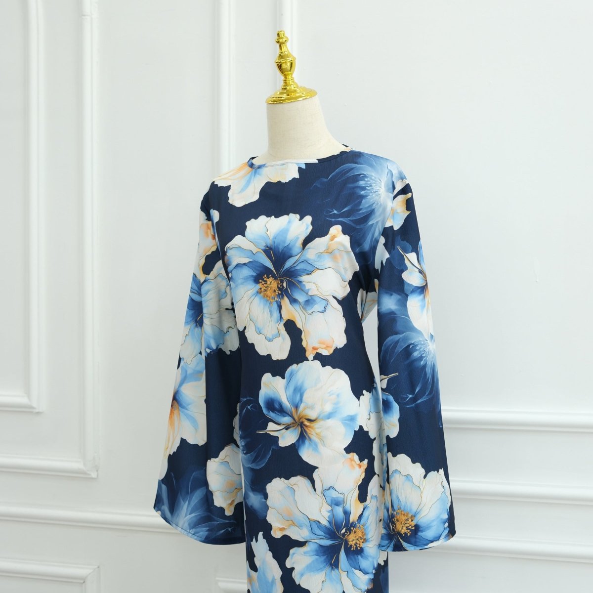 Floral Print Abaya with Bell Sleeves(MA332) - Mariam's Collection