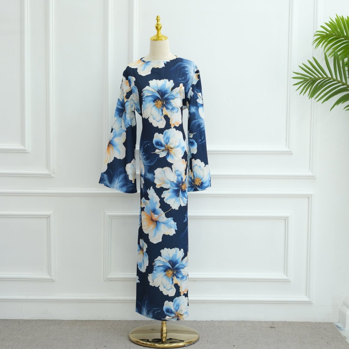 Floral Print Abaya with Bell Sleeves(MA332) - Mariam's Collection