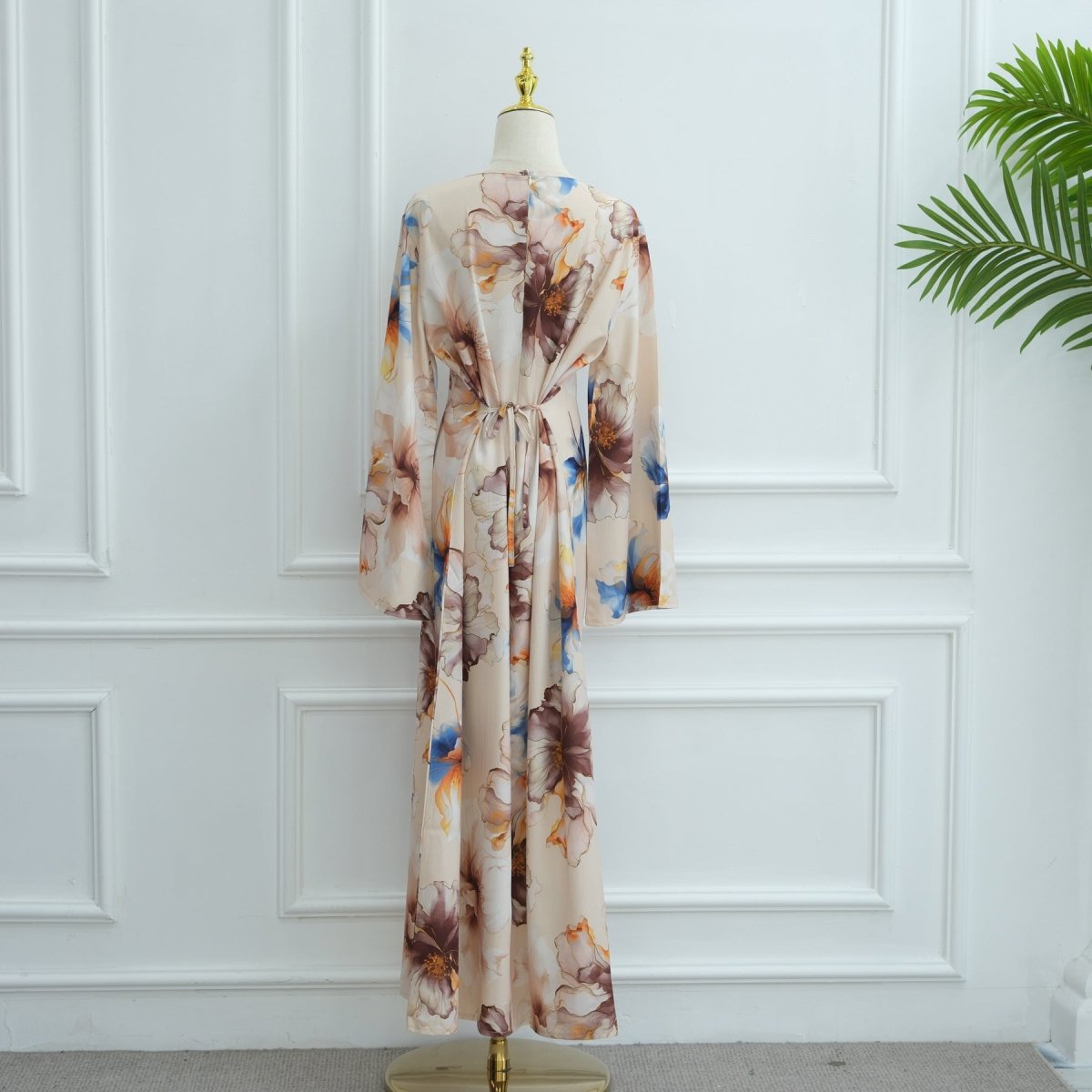 Floral Print Abaya with Bell Sleeves(MA332) - Mariam's Collection
