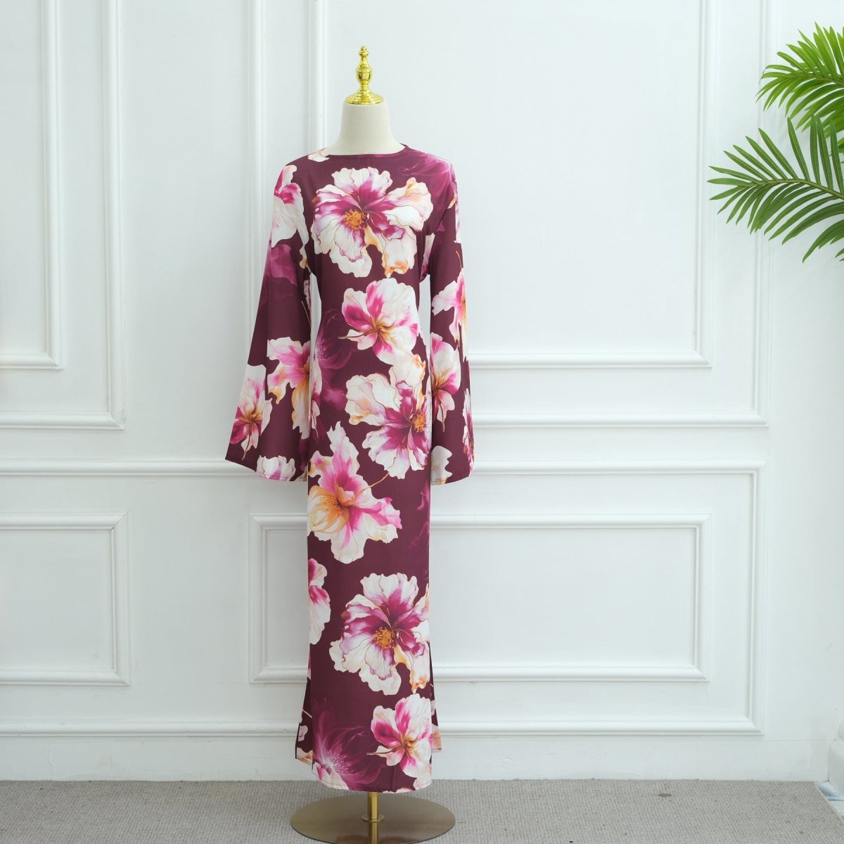 Floral Print Abaya with Bell Sleeves(MA332) - Mariam's Collection