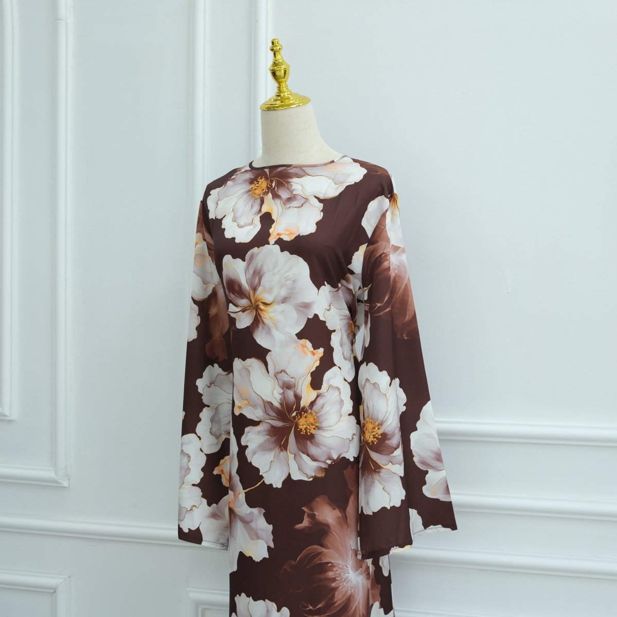 Floral Print Abaya with Bell Sleeves(MA332) - Mariam's Collection