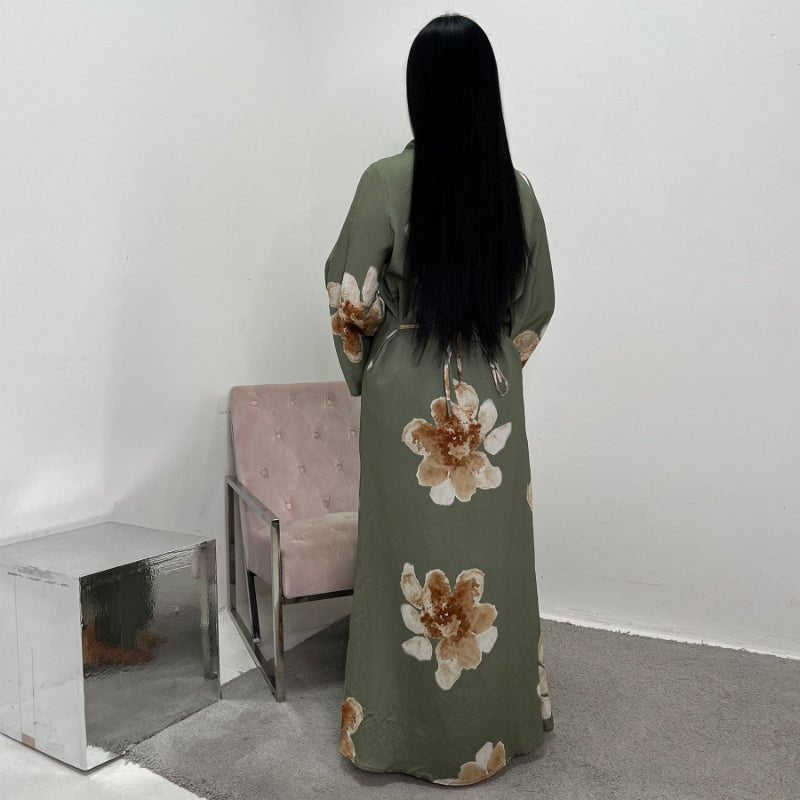 Floral Print Bell Sleeve Maxi Dress Abaya. (MA214) - Mariam's Collection