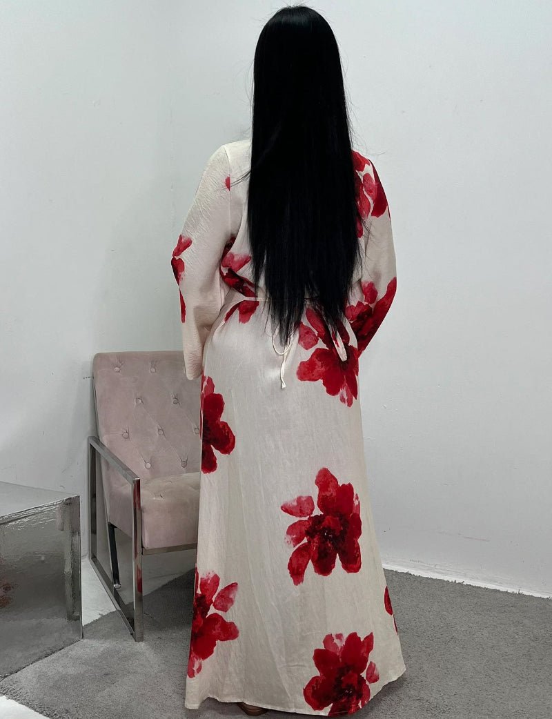 Floral Print Bell Sleeve Maxi Dress Abaya. (MA214) - Mariam's Collection