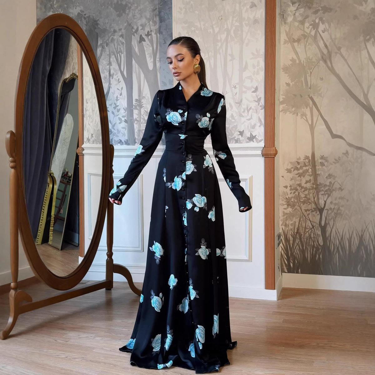 Floral Button-Through Maxi Dress – Modest Occasion Dress