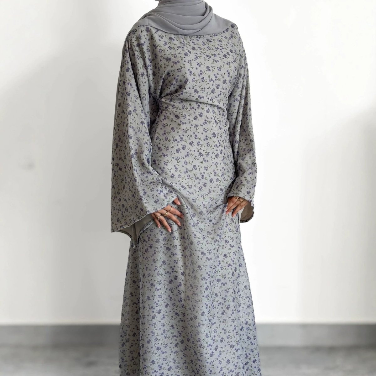 Floral Print Flared Sleeve Maxi Dress(MS490) - Mariam's Collection