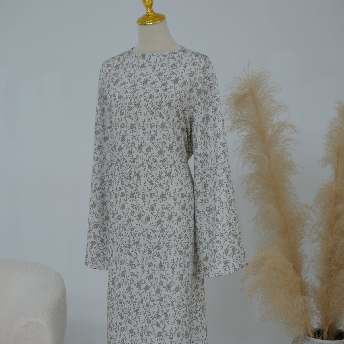Floral Print Flared Sleeve Maxi Dress(MS490) - Mariam's Collection