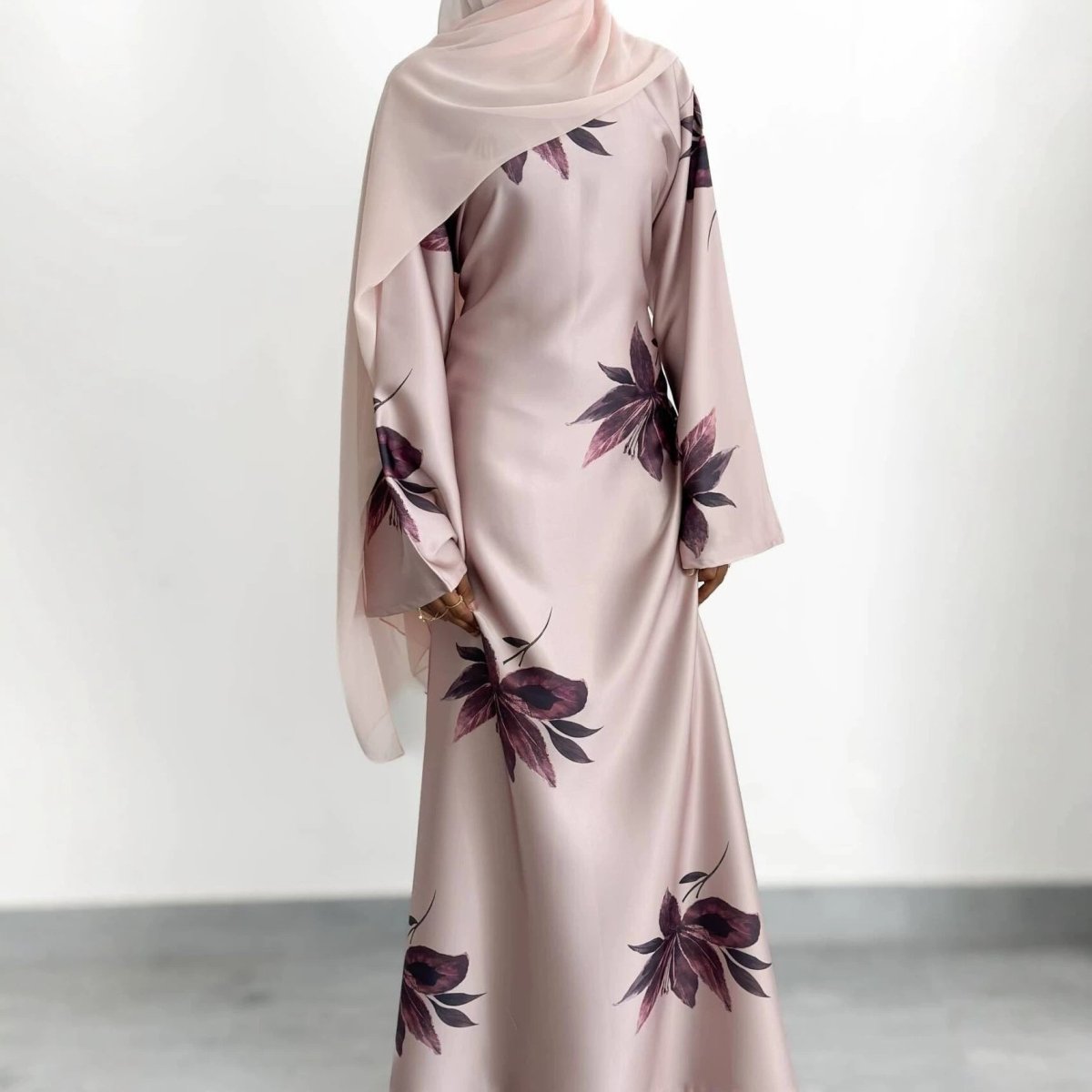 Floral Print Maxi Dress with Cape Sleeves(MS440) - Mariam's Collection