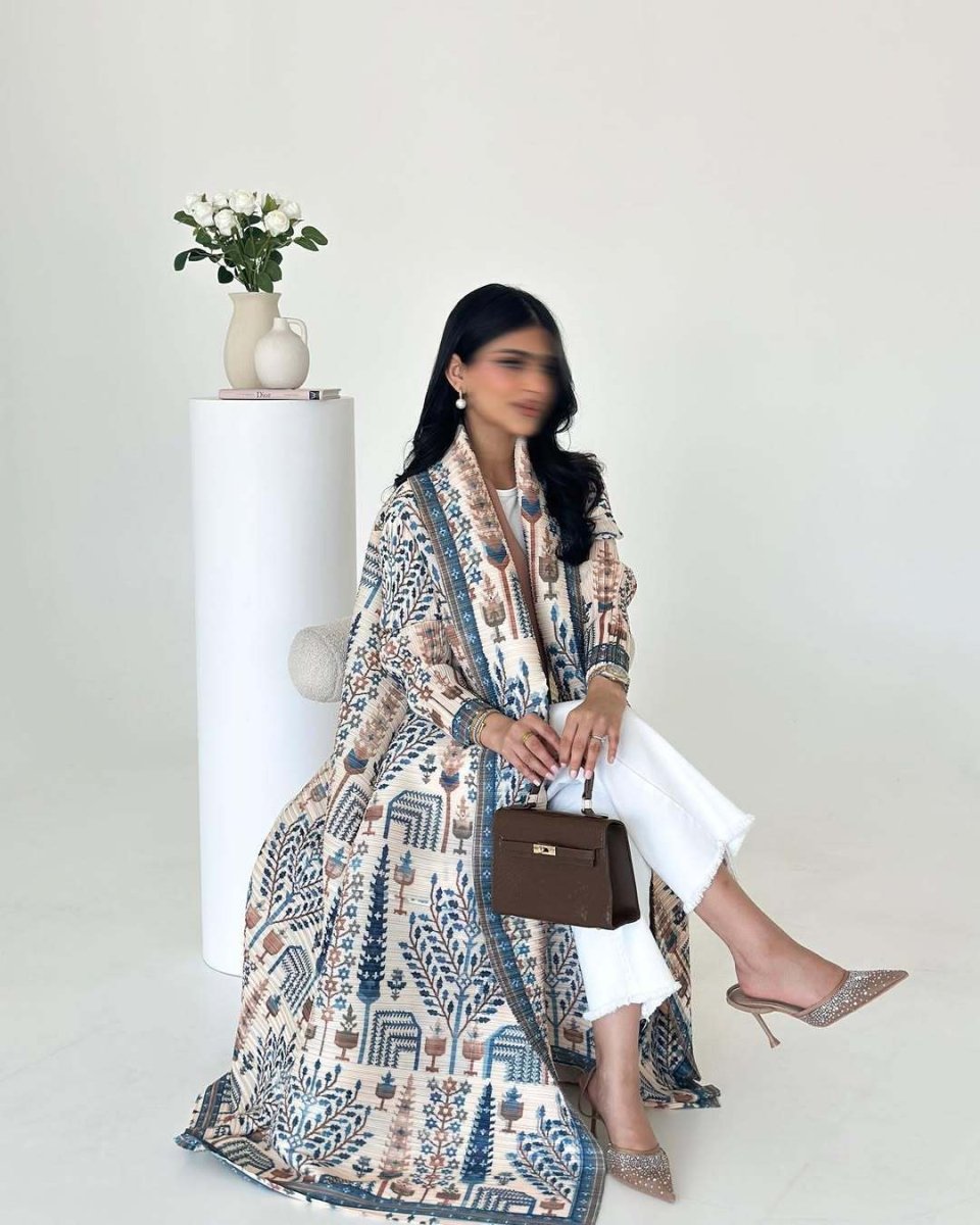 Floral Print Muslim Trench Coat - Modest Commuter Jacket Cape Robe(MOA212) - Mariam's Collection