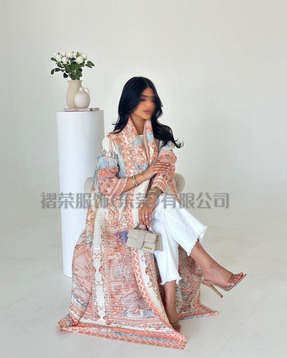 Floral Print Muslim Trench Coat - Modest Commuter Jacket Cape Robe(MOA212) - Mariam's Collection