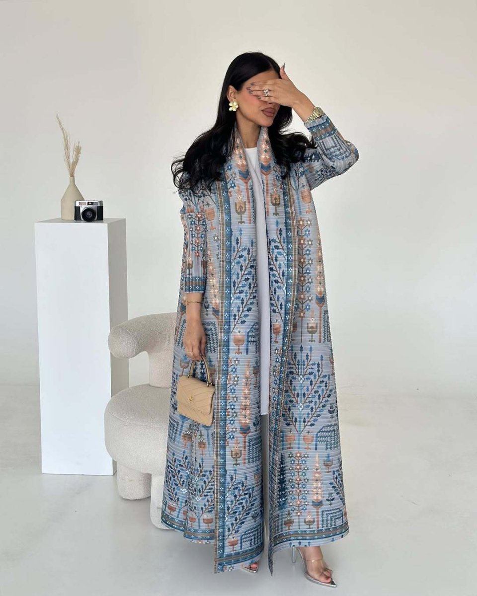 Floral Print Muslim Trench Coat - Modest Commuter Jacket Cape Robe(MOA212) - Mariam's Collection