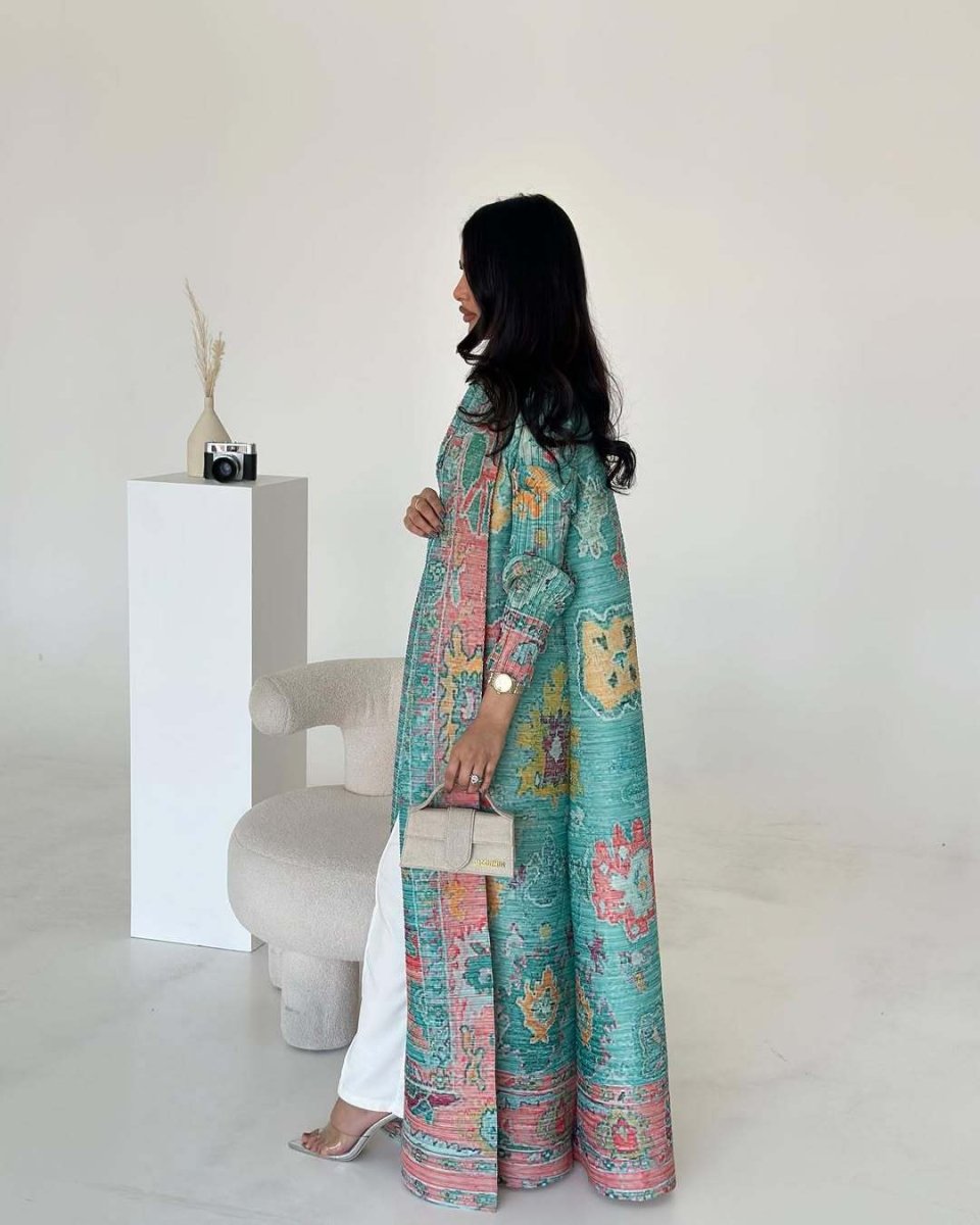 Floral Print Muslim Trench Coat - Modest Commuter Jacket Cape Robe(MOA212) - Mariam's Collection