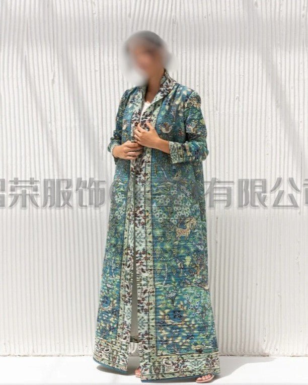Floral Print Muslim Trench Coat - Modest Commuter Jacket Cape Robe(MOA212) - Mariam's Collection