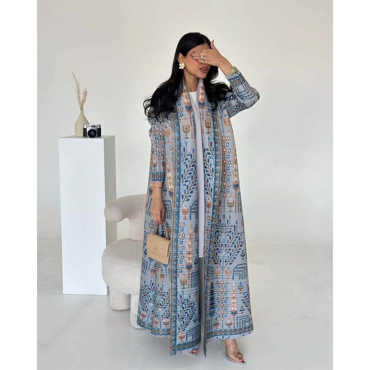 Floral Print Muslim Trench Coat - Modest Commuter Jacket Cape Robe(MOA212) - Mariam's Collection