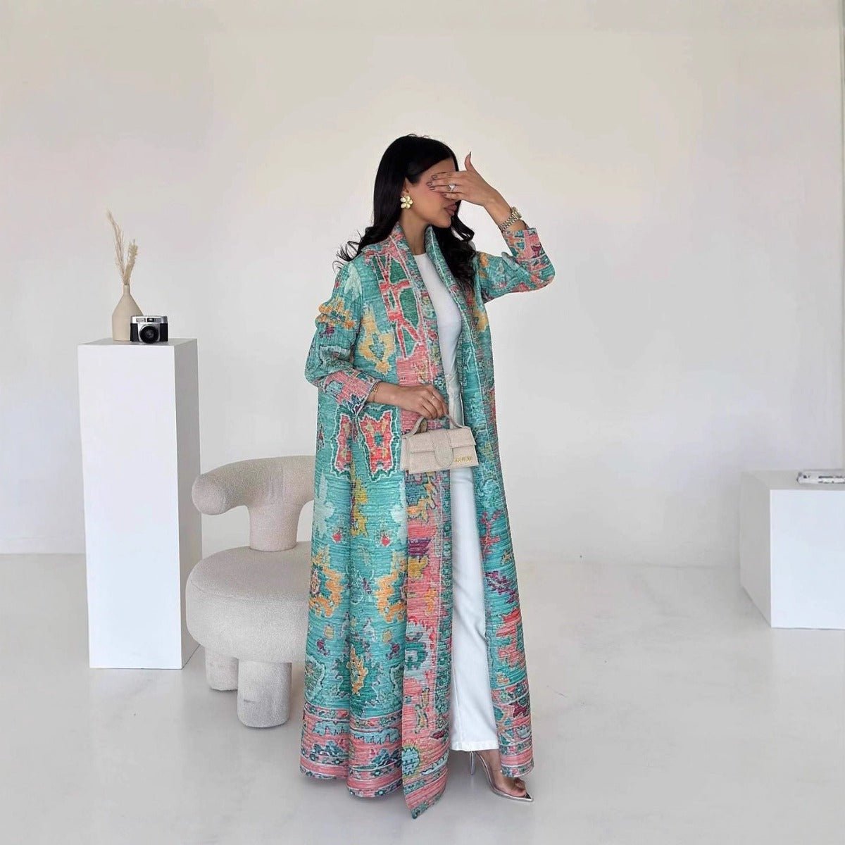 Floral Print Muslim Trench Coat - Modest Commuter Jacket Cape Robe(MOA212) - Mariam's Collection