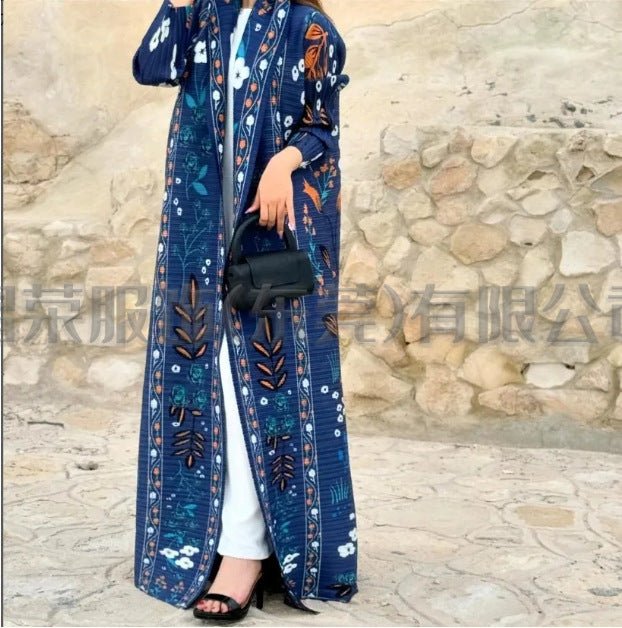 Floral Print Muslim Trench Coat - Modest Commuter Jacket Cape Robe(MOA212) - Mariam's Collection