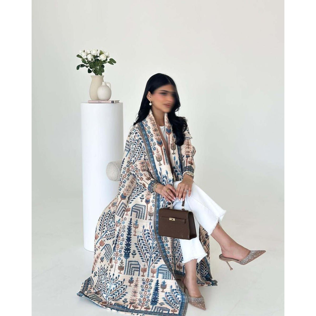 Floral Print Muslim Trench Coat - Modest Commuter Jacket Cape Robe(MOA212) - Mariam's Collection