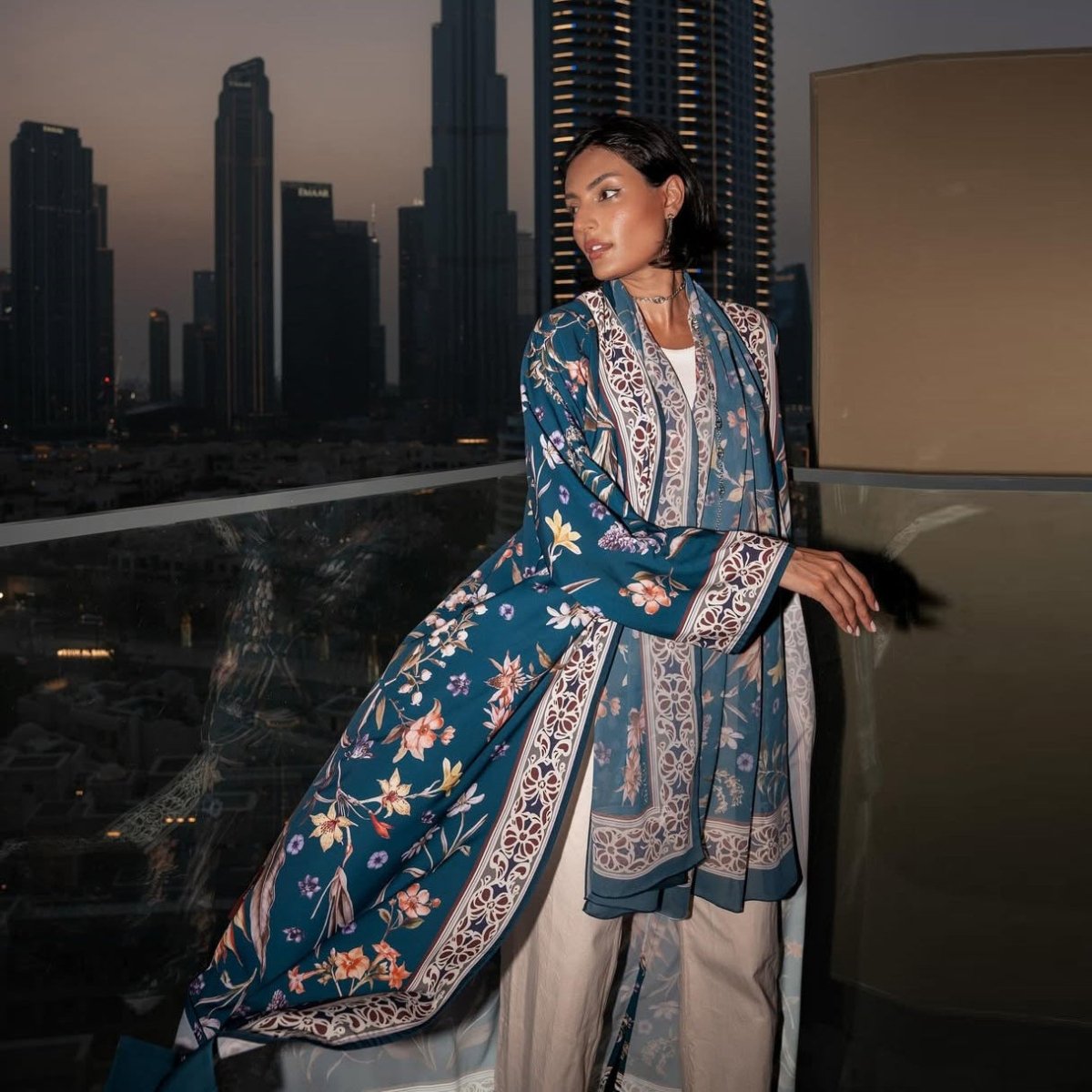 Floral Printer Abaya Set with Hijab(MOA267) - Mariam's Collection