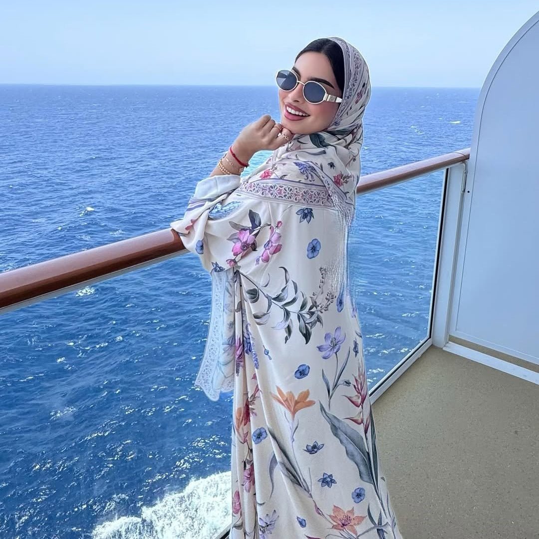 Floral Printer Abaya Set with Hijab(MOA267) - Mariam's Collection