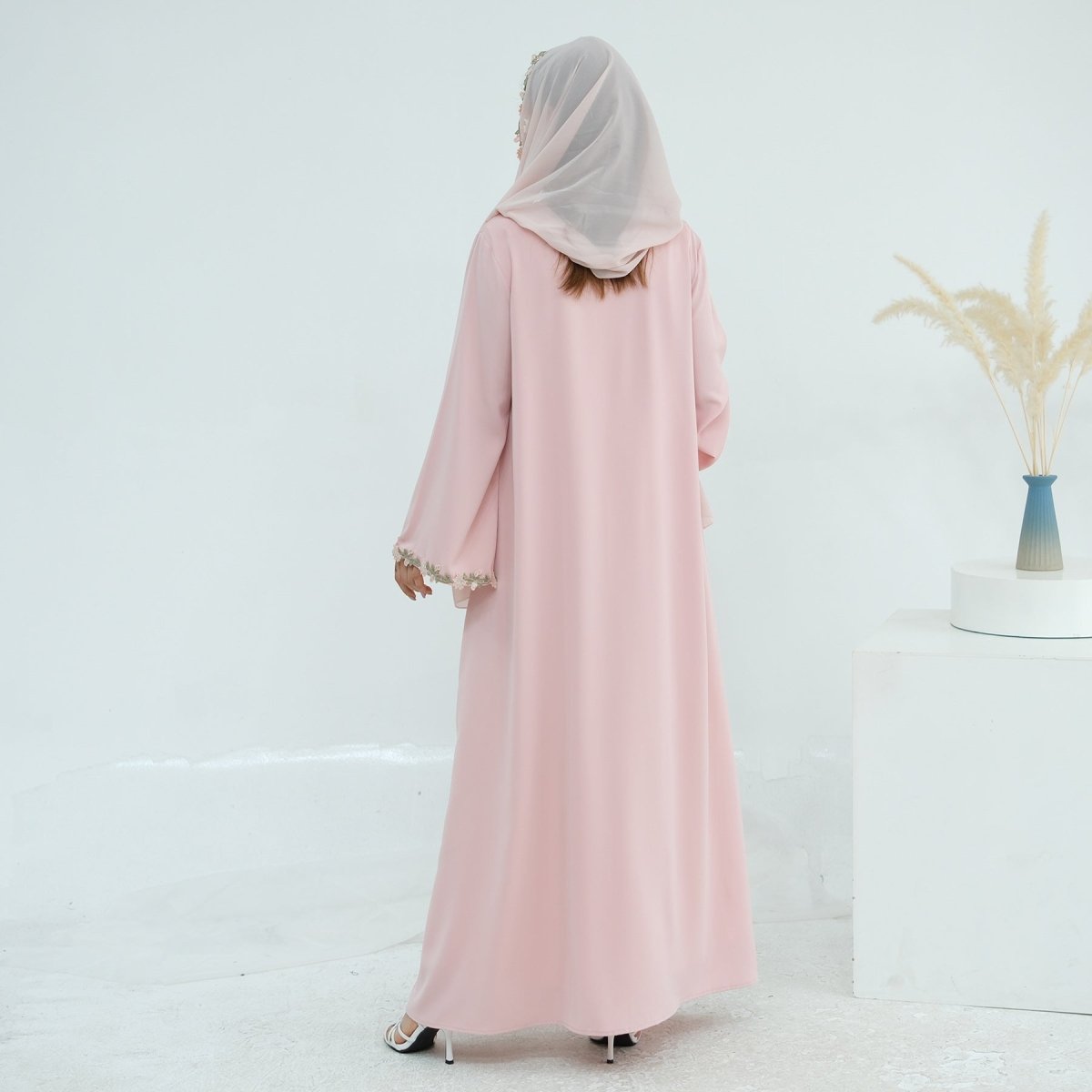 Floral Trim Abaya & Hijab Set(MOA254) - Mariam's Collection
