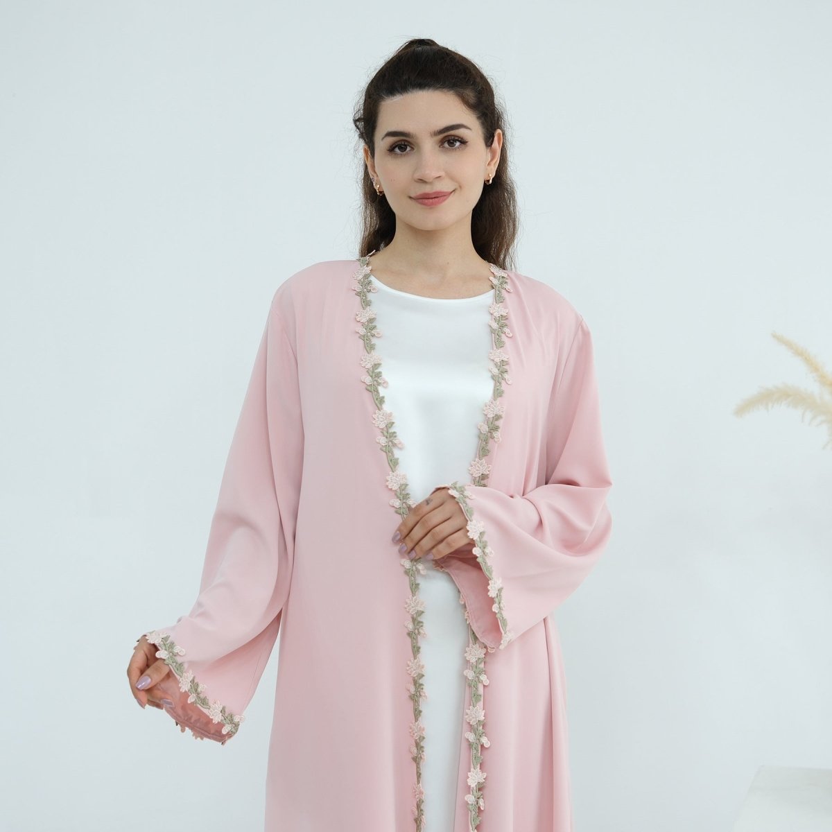 Floral Trim Abaya & Hijab Set(MOA254) - Mariam's Collection