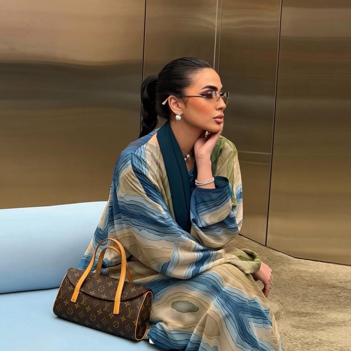 Fluid Topographic Print Open Abaya & Matching Hijab Set(MOA331) - Mariam's Collection