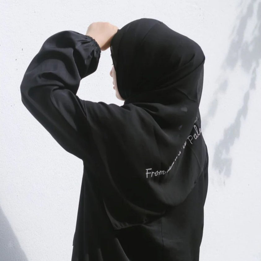 Free Palestine Chiffon Hijab – Cultural Statement Scarf with Arabic Letter Design(MH107) - Mariam's Collection