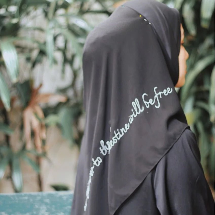 Free Palestine Chiffon Hijab – Cultural Statement Scarf with Arabic Letter Design (MH107)