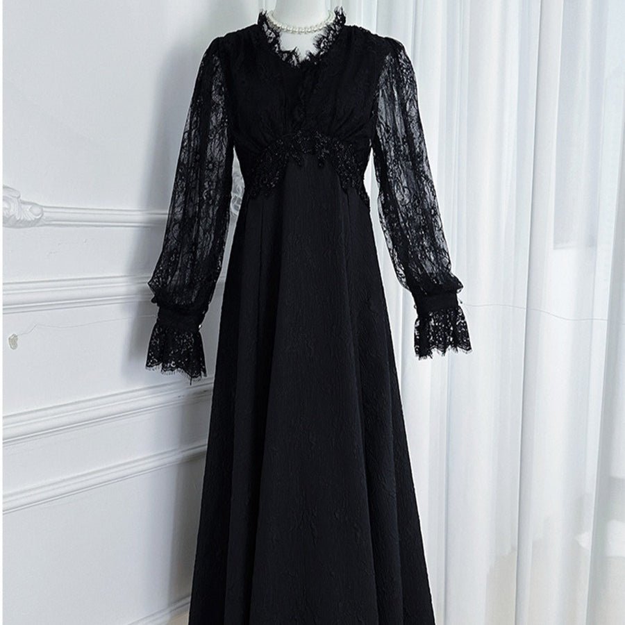 French Lace V - Neck Maxi Dress(MS361) - Mariam's Collection