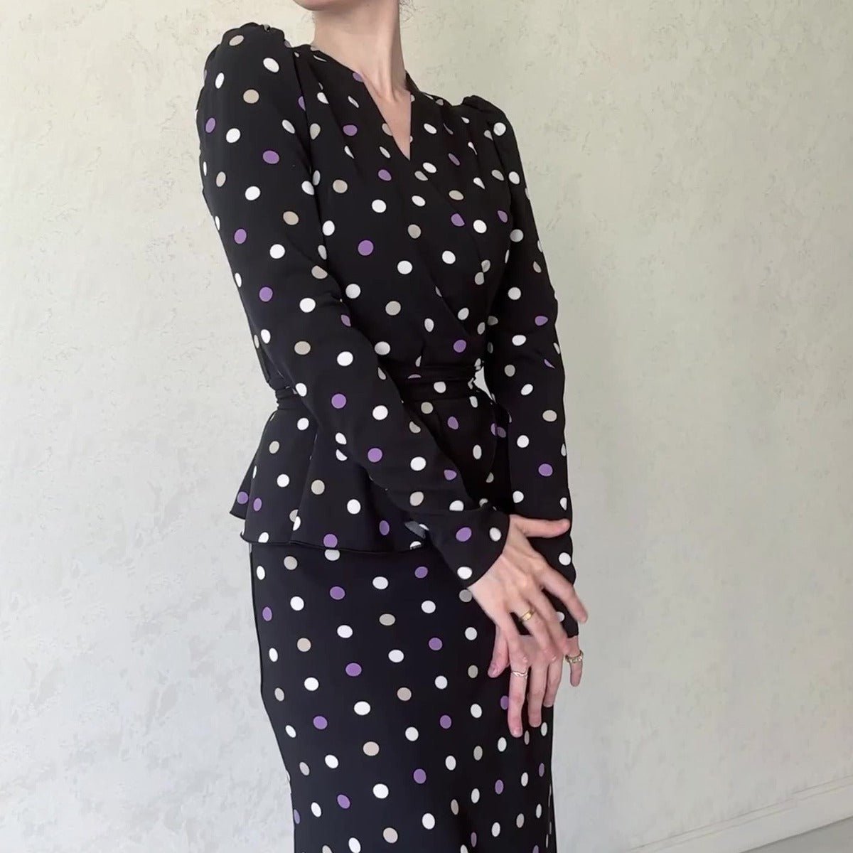 French Polka Dot V - Neck Fishtail Wedding and Holiday Dress Abaya. (MA197) - Mariam's Collection