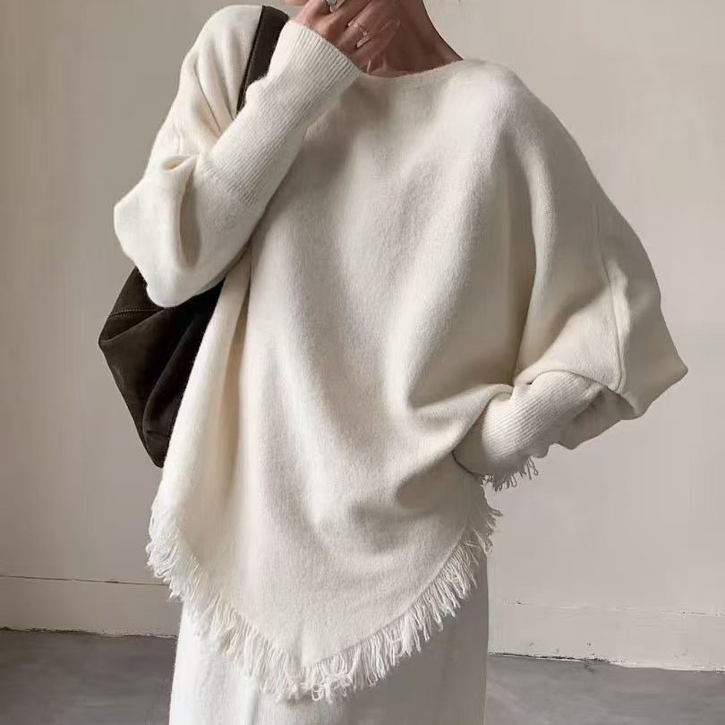 Fringed Knit Batwing Sleeve Sweater & Skirt Set(MS172) - Mariam's Collection