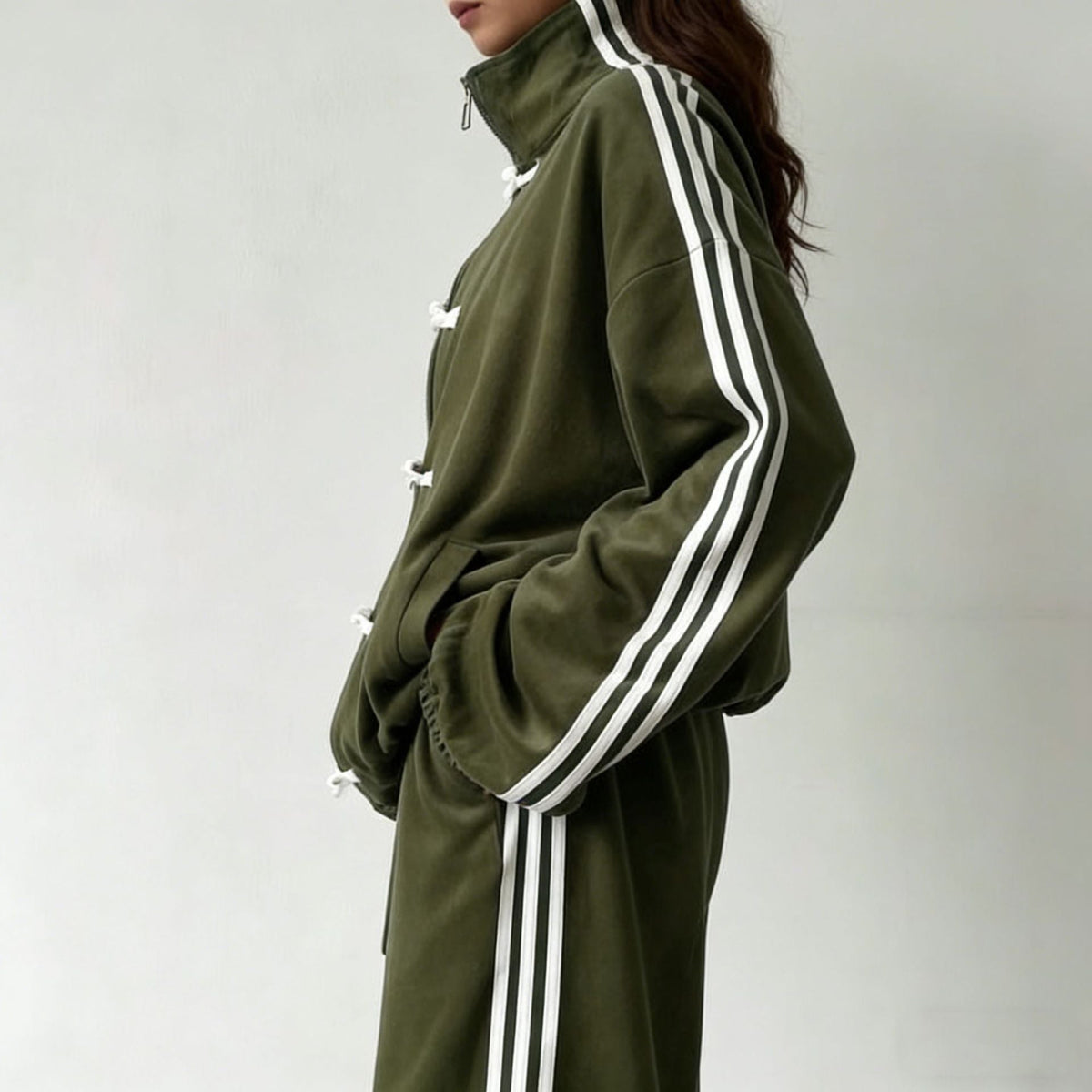 Back view of the Mandarin collar tracksuit jacket