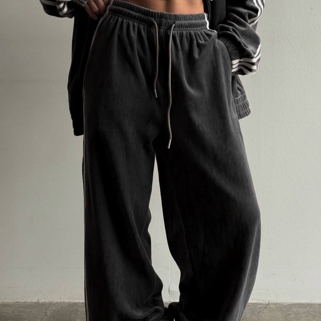 Model styling the tracksuit set for everyday wear