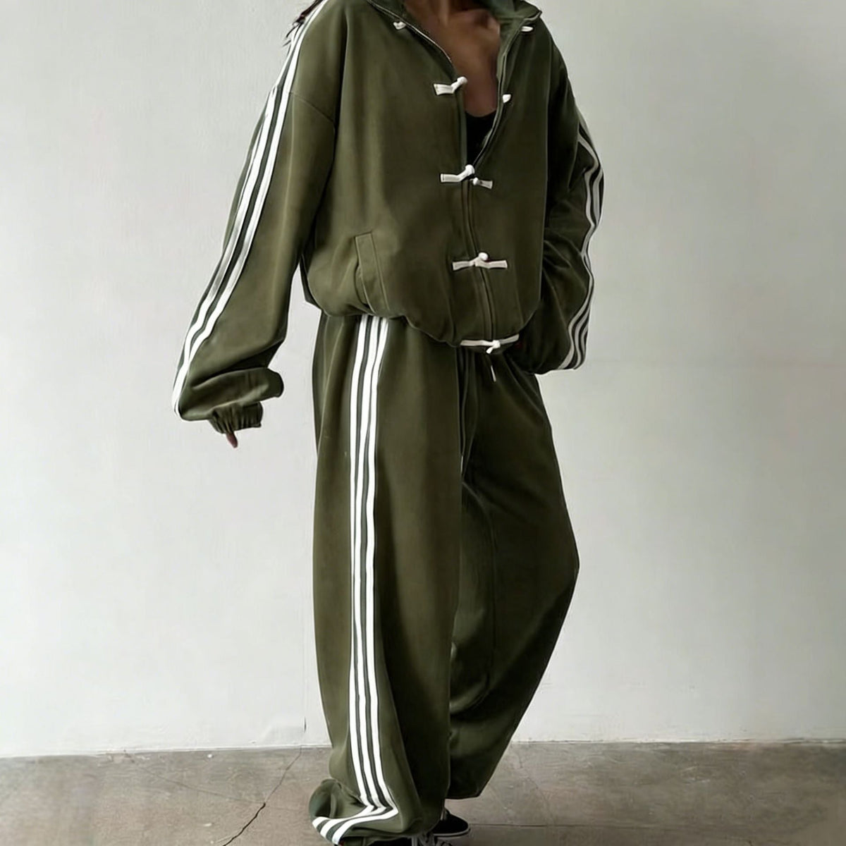 Relaxed hem detail on the wide-leg track pant