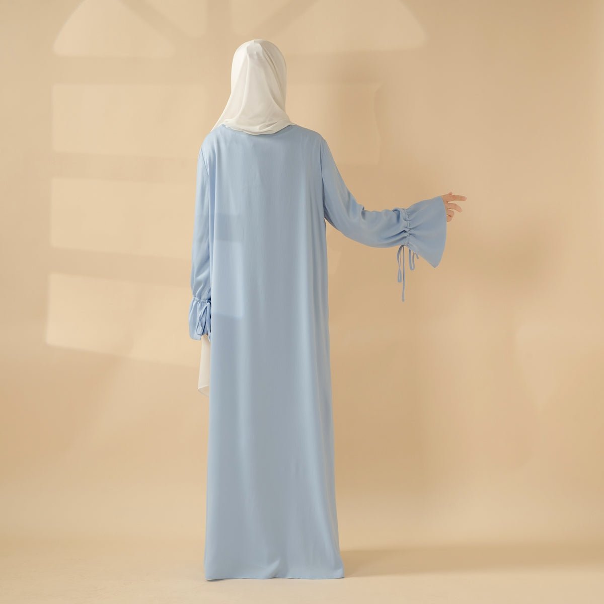 Front Bowknot Ribbon Tie Abaya With Ruffle Sleeves (MOA117) - Mariam's Collection