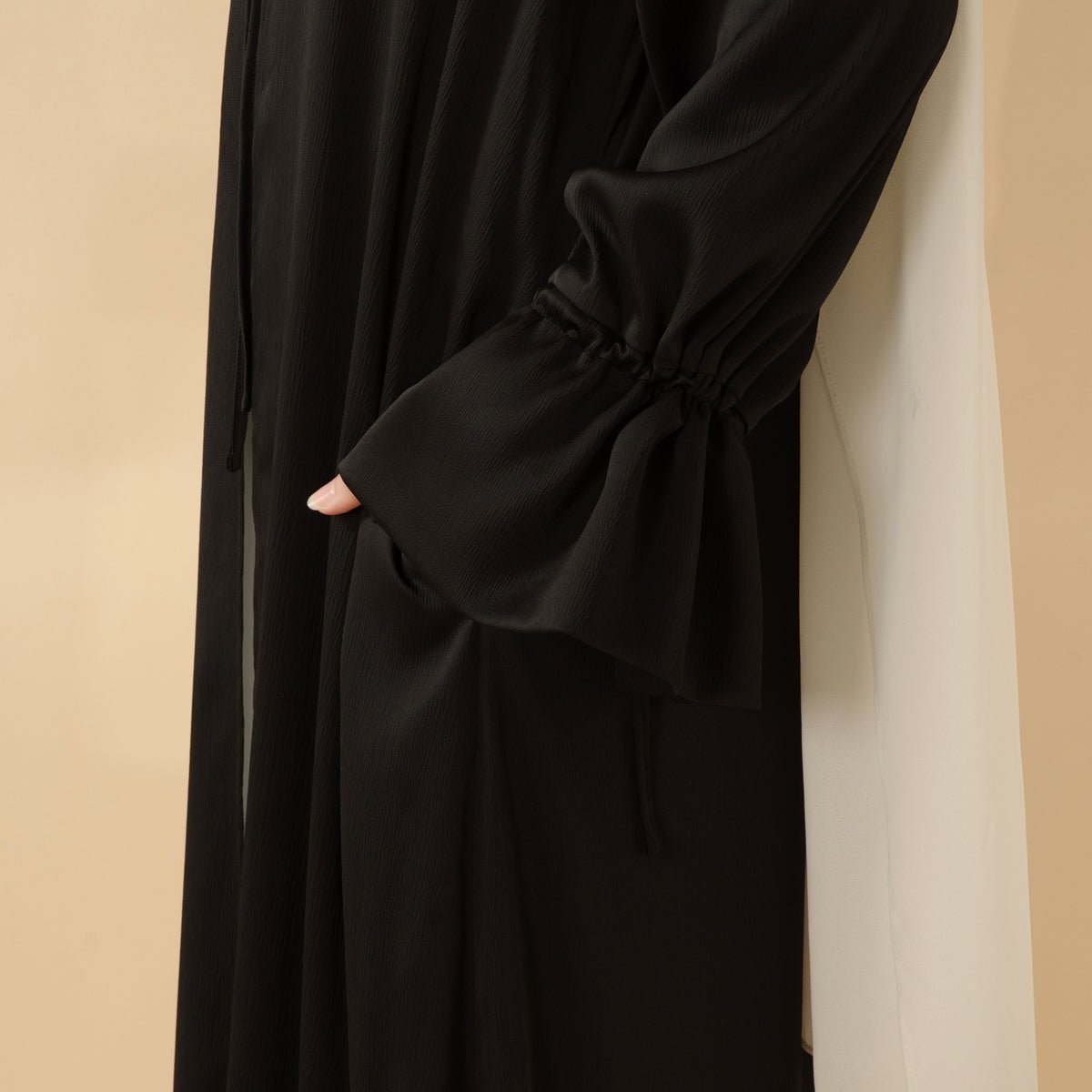 Front Bowknot Ribbon Tie Abaya With Ruffle Sleeves (MOA117) - Mariam's Collection