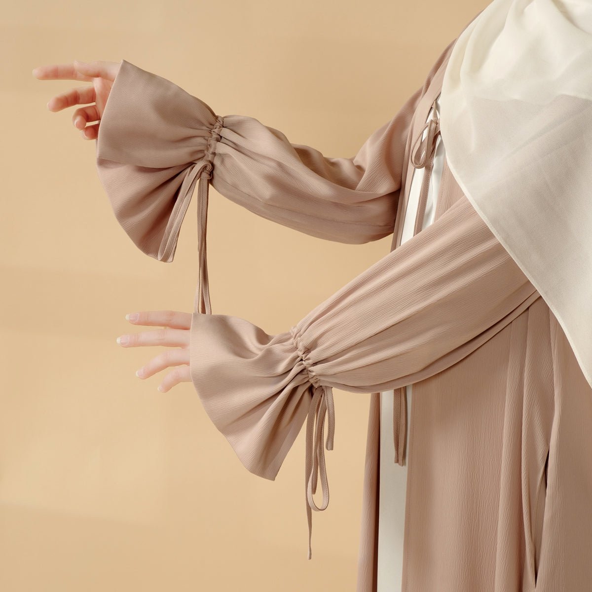 Front Bowknot Ribbon Tie Abaya With Ruffle Sleeves (MOA117) - Mariam's Collection