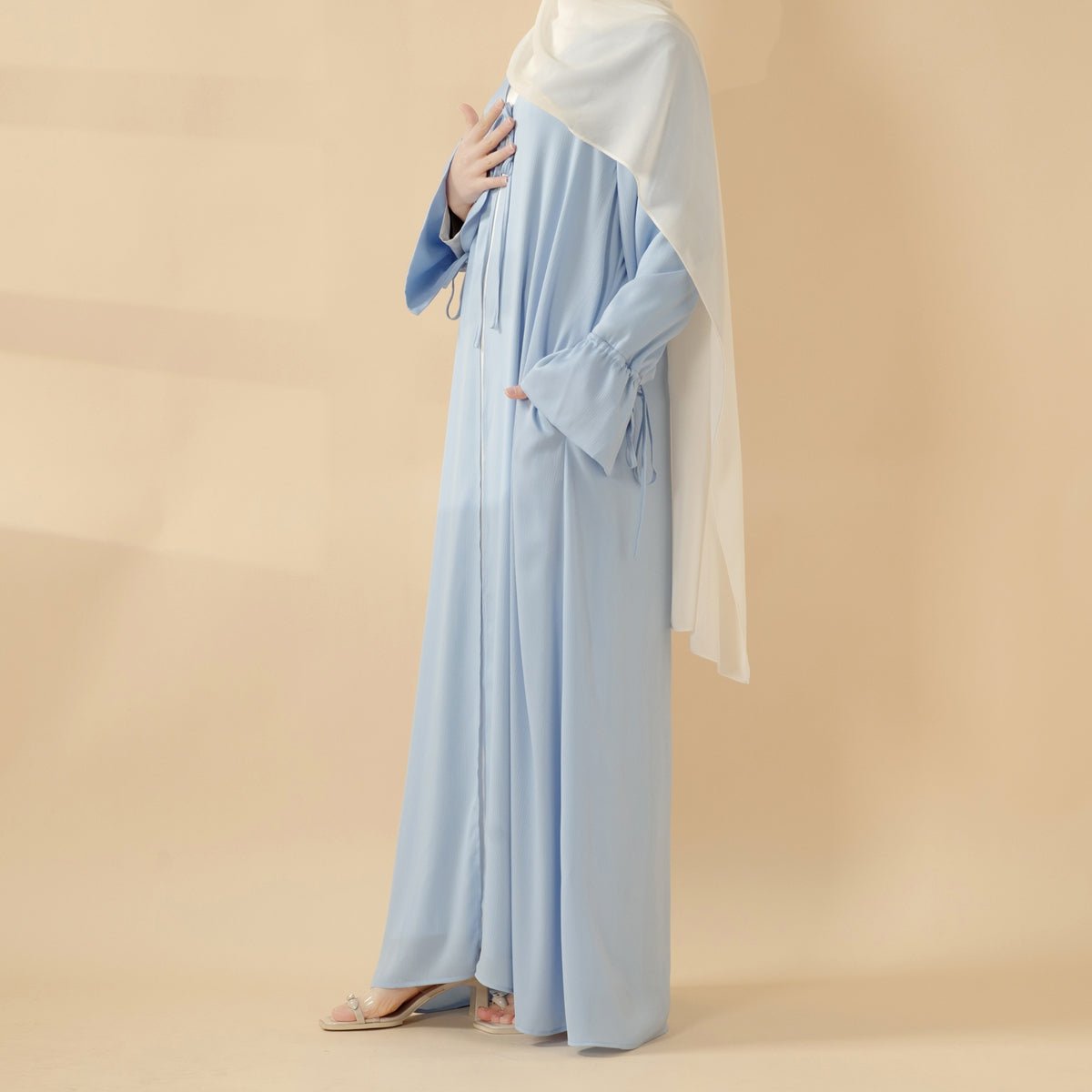 Front Bowknot Ribbon Tie Abaya With Ruffle Sleeves (MOA117) - Mariam's Collection