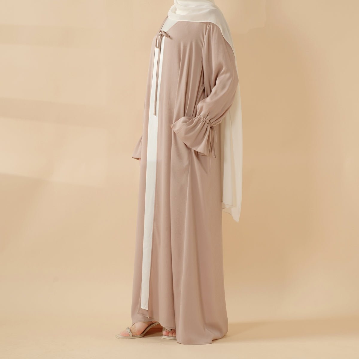 Front Bowknot Ribbon Tie Abaya With Ruffle Sleeves (MOA117) - Mariam's Collection