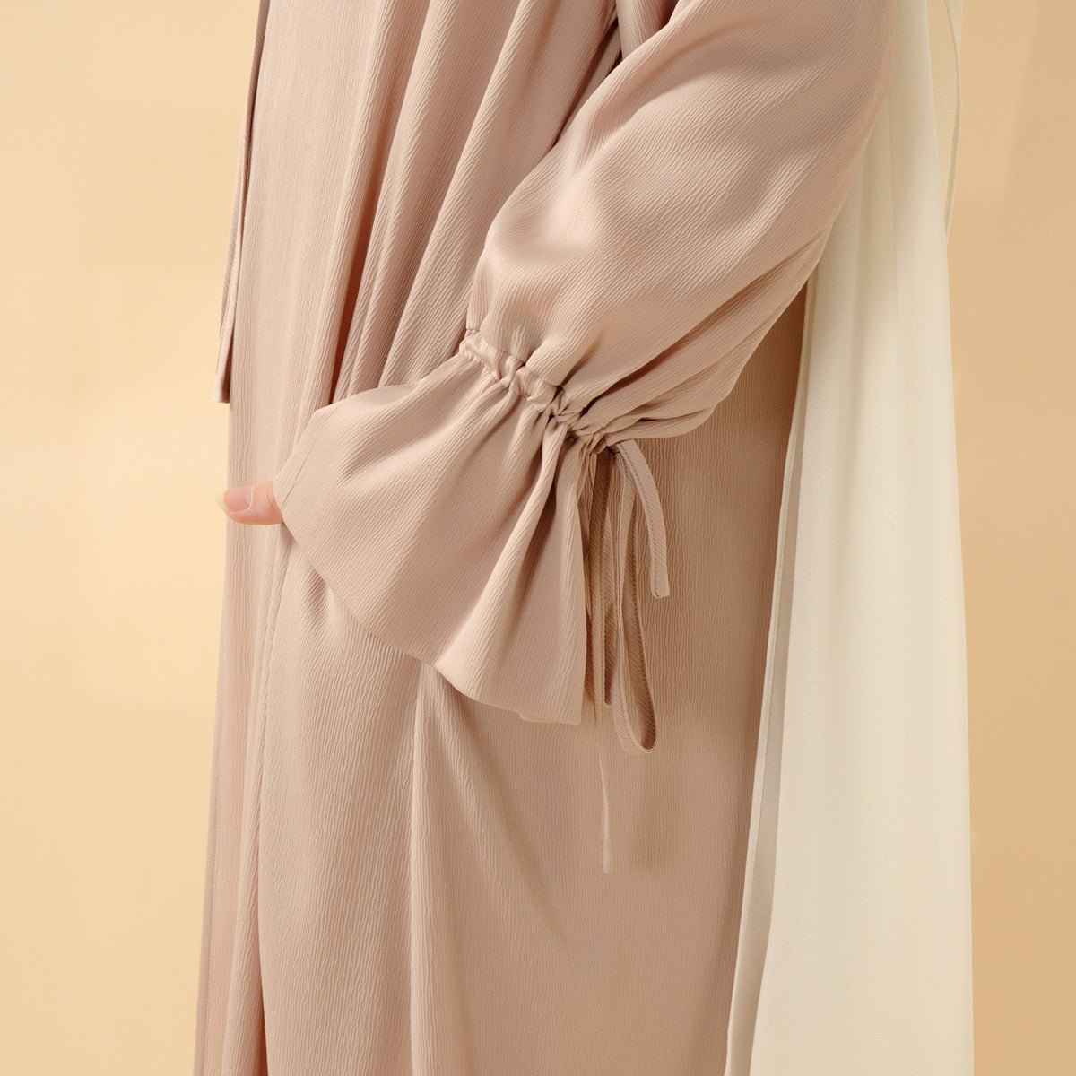 Front Bowknot Ribbon Tie Abaya With Ruffle Sleeves (MOA117) - Mariam's Collection
